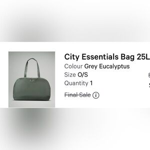 NWT! Limited Edition “City Essentials Bag” (25L) color: grey eucalyptus